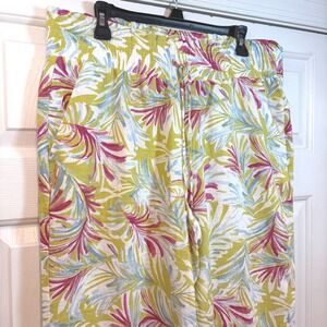 Land n Sea Tropical Floral Linen Wide Leg Ankle Pants Womens L Colorful Bright
